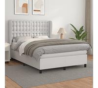 DYRJDJWIDHW Sommier à Lattes de lit avec Matelas Blanc 140x190cm Similicuir, Headboard Adjustable, Pocket Spring Mattress, Medium Firm Support, Bed Frame with Mattress Set for Bedroom