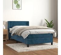 DYRJDJWIDHW Sommier à Lattes de lit avec Matelas Bleu foncé 100x200 cm, Tête de lit réglable, Velours Doux, Matelas Ressorts ensachés, Support Moyen-Dur, Cadre en Bois Massif pour Chambre à Coucher