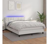 DYRJDJWIDHW Sommier à Lattes de lit avec Matelas et LED Blanc 140x200 cm, Adjustable Headboard, Premium Similicuir, Color LED Lighting, Complete Bed Set for Modern Bedroom