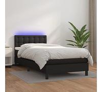 DYRJDJWIDHW Sommier à Lattes de lit avec Matelas et LED Noir 100x200cm, Headboard with Adjustable Height, Individual Pocket Spring Mattress, Color Changing LED Lights for Modern Bedroom Decor