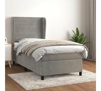 DYRJDJWIDHW Sommier à Lattes de lit et Matelas 80x200 cm Gris Clair Velours avec tête de lit réglable, Ressorts ensachés et surmatelas Confortable pour Chambre à Coucher