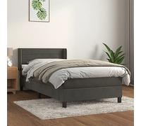 DYRJDJWIDHW Sommier à Lattes de lit et Matelas 80x200 cm Gris foncé Velours avec tête de lit réglable, Ressorts ensachés surmatelas pour Chambre à Coucher et Guest Room