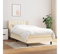 DYRJDJWIDHW Sommier à Lattes de lit et Matelas Crème 90x190 cm Tissu avec tête de lit réglable, Ressorts ensachés protège-Matelas Doux pour Sommeil réparateur, idéal Chambre et Studio