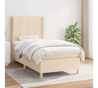 DYRJDJWIDHW Sommier à Lattes de lit et Matelas Crème 90x190 cm Tissu avec tête de lit réglable, Ressorts ensachés Silencieux protège-Matelas Doux, idéal pour Chambre et Appartement