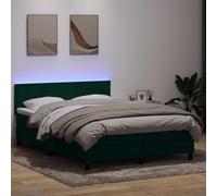 DYRJDJWIDHW Sommier à Lattes de lit et Matelas Vert foncé 160x220cm Velours with LED Lights, Adjustable headboard and Premium Mattress for Bedroom and Guest Room Comfort