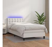 DYRJDJWIDHW Sommier avec Matelas et LED Blanc 100x200 cm, Tête de Lit Réglable, Similicuir Durable, Ressorts Ensachés, Éclairage LED Coloré pour Chambre à Coucher Moderne