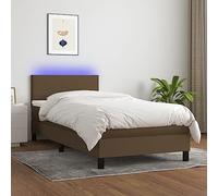 DYRJDJWIDHW Sommier avec Matelas LED 90x200cm Dark Brown Bed Frame with Adjustable Headboard, Pocket Spring Mattress, USB Lighting for Modern Bedroom and Guest Room