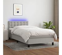DYRJDJWIDHW Sommier avec Matelas LED Gris Clair 90x190cm - Cadre de Lit Lattes avec Tête de Lit Réglable, Bandes Lumineuses RGB, Matelas à Ressorts Ensachés pour Chambre Adulte et Studio