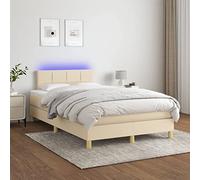 DYRJDJWIDHW Sommier LED Bed Frame with Mattress Cream 120x200 cm Fabric Adjustable Headboard Spring Mattress USB Lighting Modern Bedroom Furniture