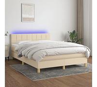 DYRJDJWIDHW Sommier LED Bed Frame with Mattress Cream 140x200 cm Fabric Adjustable Headboard Color Lighting Individual Pocket Springs Skin Friendly Bedroom Furniture