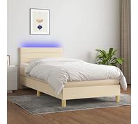 DYRJDJWIDHW Sommier LED Bed Frame with Mattress Cream Fabric 80x200 cm, Adjustable Headboard, Silent Spring System, USB Lighting for Modern Bedroom Design