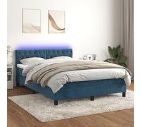 DYRJDJWIDHW Sommier LED Bed Frame with Mattress Dark Blue 140x190 cm, Adjustable Headboard, Velvet Upholstery, Color Changing Lights, Pocket Spring System for Bedroom