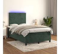 DYRJDJWIDHW Sommier Velours avec Matelas à Ressorts Ensachés et LED Réglable, Tête de Lit Modulable, Cadre Lit 120x200 cm Vert Foncé pour Chambre Adulte, Confort Sommeil Réparateur