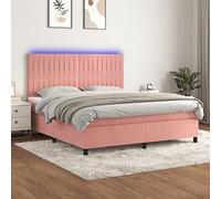 DYRJDJWIDHW Sommier Velours Rose avec Matelas à Ressorts Ensachés et Éclairage LED Réglable, Tête de Lit Confortable pour Chambre à Coucher, Lit Double 160x200 cm, Cadre en Bois et Surmatelas Inclus