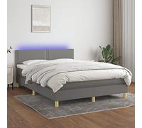 DYRJDJWIDHW Sommier with LED Lights and Mattress Set 140x200 cm Dark Grey Bed Frame with Adjustable Headboard and Silent Spring System for Modern Bedroom