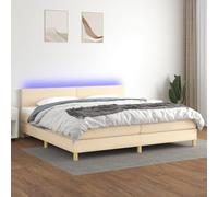 DYRJDJWIDHW Sommier with Mattress and LED Lights Cream 200x200cm Fabric Bed Frame Set Adjustable Headboard Spring Mattress for Modern Bedroom Sleeping