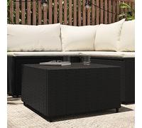 DYRJDJWIDHW Square Outdoor Coffee Table 50x50x30 cm Black Wicker Resin with Tempered Glass Top Weatherproof Garden Patio Furniture Modern Design Adjustable Feet