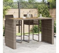 DYRJDJWIDHW Table de Bar Extérieur en Résine Tressée avec Plateau en Bois Acacia - Meuble Jardin et Terrasse Résistant aux UV - Cadre Acier Solide 185x80x110 cm Gris