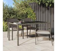 DYRJDJWIDHW Table de Jardin 150x90x75 cm en Verre Trempé et Poly Rotin Gris - Extérieur Résistant aux Intempéries pour Terrasse, Jardin ou Balcon Cadre en Acier et Dessus en Verre Facile à Nettoyer