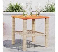 DYRJDJWIDHW Table de Jardin Beige 40x40x42 cm en Résine Tressée et Bois d'Acacia - Meuble d'Extérieur Résistant aux UV pour Terrasse, Jardin ou Cour Facile à Nettoyer et Stable