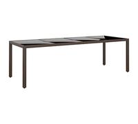 DYRJDJWIDHW Table de Jardin en Résine Tressée avec Dessus en Verre Trempé Marron - Cadre en Acier Enduit Meuble d'Extérieur Durable pour Terrasse et Jardin - 250 x 100 x 75 cm