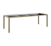 DYRJDJWIDHW Table de Jardin en Résine Tressée Beige avec Dessus en Verre Trempé 250x100 cm - Meuble d'Extérieur Durable pour Terrasse et Jardin Cadre en Acier et Facile à Nettoyer