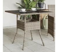 DYRJDJWIDHW Table de Jardin en Verre Trempé Gris 80x80 cm avec Cadre en Résine Tressée - Meuble Extérieur Durable pour Terrasse et Jardin Facile à Nettoyer et Résistant aux Intempéries