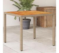 DYRJDJWIDHW Table de Jardin Extensible en Résine Tressée et Bois d'Acacia 90x90x75 cm - Meuble de Terrasse Jardin Résistant aux UV Design Moderne Beige Marron Facile à Nettoyer et Durable