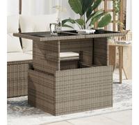 DYRJDJWIDHW Table de Jardin Extensible en Verre Trempé Gris 100x55x44-73cm - Résine Tressée Résistante aux UV Meuble d'Extérieur pour Terrasse et Jardin Hauteur Réglable Basse Salle à Manger