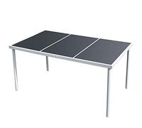 DYRJDJWIDHW Table de Jardin Extérieur 150x90 cm en Acier Noir avec Plateau en Verre - Mangeoire Élégante pour Terrasse et Jardin, Stable et Facile à Nettoyer, Dimensions 150x90x74 cm
