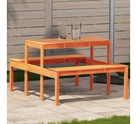 DYRJDJWIDHW Table de Jardin Extérieur en Pin Massif 110x134x75 cm, Table de Pique-Nique Brun Cire avec Plateau à Lattes, Meuble d'Extérieur Résistant pour Jardin, Terrasse, Patio