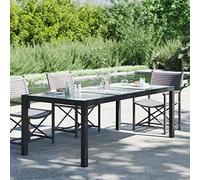 DYRJDJWIDHW Table de Jardin Extérieur Noir 190x90x75 cm avec Verre Trempé et Résine Tressée - Meuble de Jardin Solide Élégant pour Terrasse, Balcon ou Patio Facile Nettoyer et à Déplacer