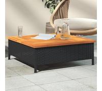 DYRJDJWIDHW Table de Jardin Extérieur Noir 70x70 cm en Résine Tressée et Bois d'Acacia avec Trou pour Parasol - Meuble de Terrasse Jardin Durable et Facile à Nettoyer