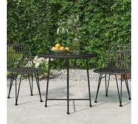 DYRJDJWIDHW Table de Jardin Extérieur Noir Ø80 cm en Verre Trempé et Acier - Table Manger Robuste pour Terrasse, Salon Espace Extérieur Résistante aux UV et Facile à Nettoyer