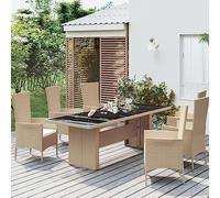 DYRJDJWIDHW Table de Jardin Extérieure en Résine Tressée avec Plateau en Verre Trempé 240x90 cm - Meuble de Terrasse et Jardin Durable, Design Moderne, Facile à Nettoyer, Résistant aux Intempéries