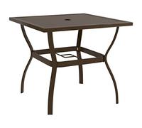 DYRJDJWIDHW Table de Jardin Rectangulaire en Acier 81,5x81,5x72 cm Marron - Design Industriel Lattes avec Trou pour Parasol - Meuble d'Extérieur Résistant aux Intempéries pour Terrasse et Jardin