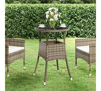 DYRJDJWIDHW Table de Jardin Ronde 60 cm en Verre Trempé et Résine Tressée Gris - Meuble d'Extérieur Durable pour Jardin Terrasse Facile Nettoyer et Léger Déplacer - Assemblage Requis