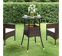 DYRJDJWIDHW Table de Jardin Ronde 60 cm en Verre Trempé et Résine Tressée Marron - Salon de Jardin, Terrasse ou Balcon Design Moderne, Stable et Facile à Nettoyer