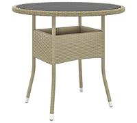 DYRJDJWIDHW Table de Jardin Ronde 80 cm en Verre Trempé et Résine Tressée Beige - Extérieur Durable pour Terrasse, Balcon ou Jardin Facile à Nettoyer et Léger