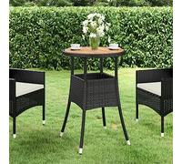 DYRJDJWIDHW Table de Jardin Ronde en Acacia Massif et Résine Tressée Noir Ø60x75 cm - Meuble d'Extérieur Durable pour Jardin, Terrasse, Patio - Design Élégant et Stable avec Plateau en Bois Dur