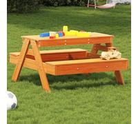 DYRJDJWIDHW Table de Pique-Nique Enfants en Bois Massif Pin - Set Jardin avec 2 Bancs Meuble Durable pour Manger, Jouer et Dessiner Cire Marron 88x97x52 cm - Âge 2-8 Ans