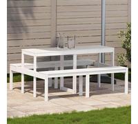 DYRJDJWIDHW Table de Pique-Nique Extérieur Blanc 160x134x75 cm en Bois de Pin Massif, Robuste et Stable pour Jardin, Terrasse, Patio, Résistant aux Intempéries avec Design à Lattes