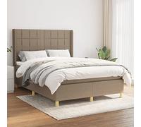 DYRJDJWIDHW Taupe Fabric Bed Frame with Mattress 140x200 cm, Adjustable Headboard, Pocket Spring System, Medium Firm Support for Back and Stomach Sleepers, Complete Bed Set with Topper