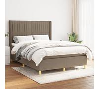 DYRJDJWIDHW Taupe Fabric Bed Frame with Mattress 140x200 cm, Adjustable Headboard, Pocket Spring System, Medium-Firm Support for Back and Stomach Sleepers, Complete Bed Set with Topper