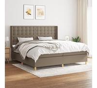 DYRJDJWIDHW Taupe Fabric Bed Frame with Mattress 200x200 cm Slatted Base Adjustable Headboard Medium Firm Support Pocket Spring Mattress for Back and Stomach Sleepers