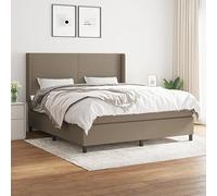 DYRJDJWIDHW Taupe Fabric Bed Frame with Slatted Base and Mattress Set 180x200 cm, Adjustable Headboard, Medium Firm Support, Pocket Spring System for Back and Stomach Sleepers