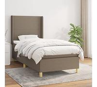 DYRJDJWIDHW Taupe Fabric Slatted Bed Frame with Mattress 90x200 cm, Adjustable Headboard, Pocket Spring System, Medium Firm Support for Back and Stomach Sleepers