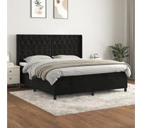 DYRJDJWIDHW Velours Black Bed Frame with Mattress 160x200 cm Adjustable Headboard Medium Firm Support Pocket Spring System for Back and Stomach Sleepers