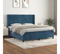 DYRJDJWIDHW Velours Blue King Size Bed Frame with Adjustable Headboard and Pocket Spring Mattress Set, 160x200cm Complete Bedroom Furniture for Back Support and Comfortable Sleep