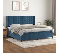 DYRJDJWIDHW Velours Blue King Size Bed Frame with Adjustable Headboard and Pocket Spring Mattress Set, 200x200cm Complete Bed System for Master Bedroom and Guest Room